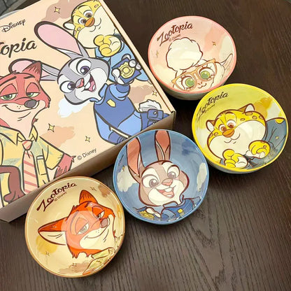 New Zootopia Disney Judith Nick 4 Cute Cartoon Ceramic Rice Bowl Home Festival Gift High Beauty Tableware