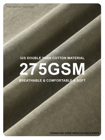 ZODF Summer Men Batik Washed 275gsm Cotton T Shirt Unisex Retro Turn Down Collar Short Sleeve T-shirts Tees HY0533