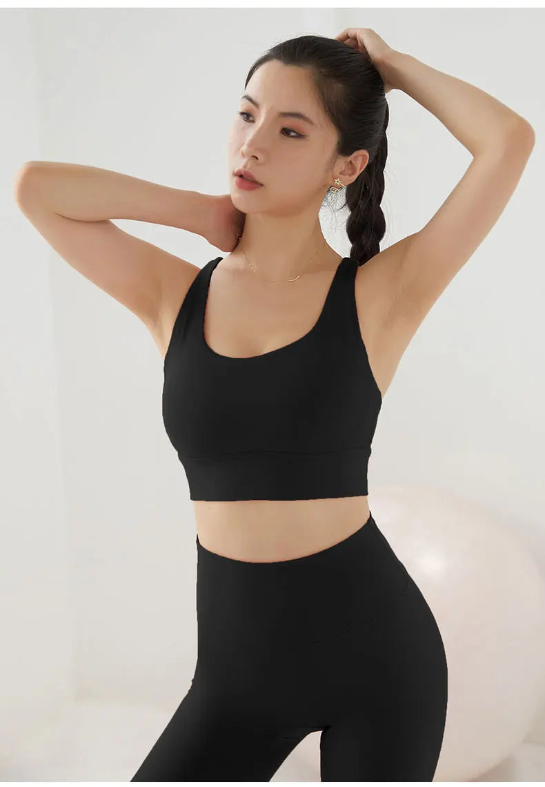 2 Piece Yoga Set Solid Color Women's High Waisted Leggings Tight-Fitting Quick-Drying Running Underwear Cross Bra Fitness Suit