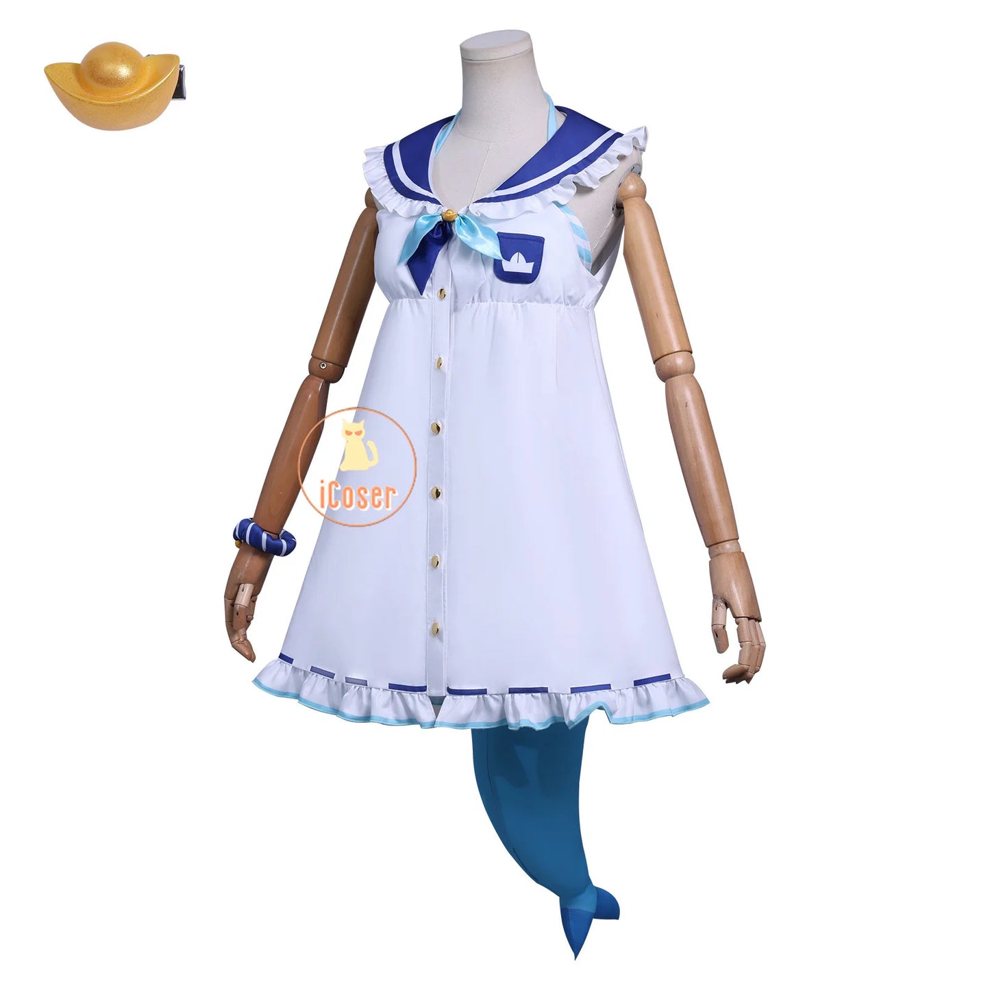 VTuber Sameko Saba Cosplay Costume Wig Dress Outfit Ears Headwear Uniform Festival Halloween Party for Women Girls Carnival Prop