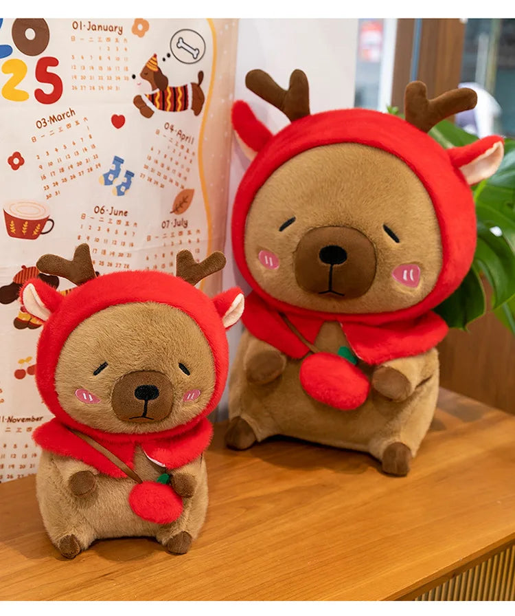 Plush Reindeer Capybara Transforming Stuffed Animal Cute Deer Cavy Doll for Kids Birthday Xmas Gift Soft Toy Bear