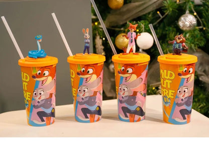 【HOT】Zootopia 2 Disney Movie Shaped Water Cup Nick Judy Cartoon Styled Cups With Crossbody Strap Kawaii Birthday Girl Boy Gifts