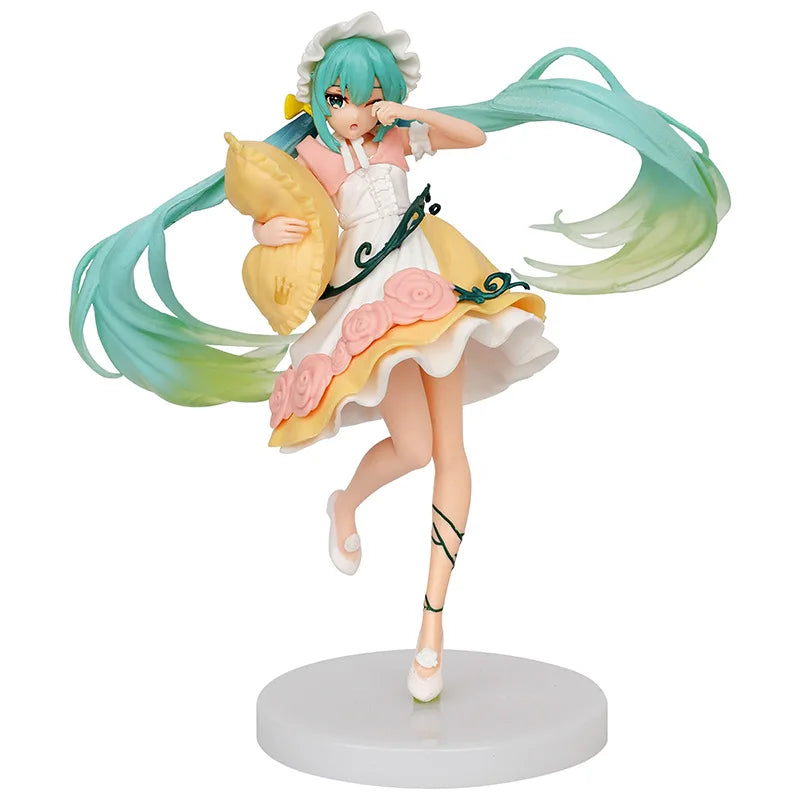 18CM Anime Hatsune Miku Wonderland Figure Sleeping Beauty Pillow Pajamas Dress Up Model Toy Gift Collection Action Figure
