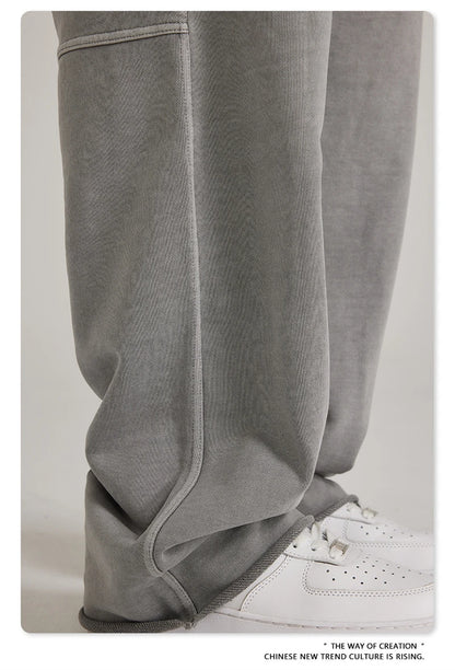 ZODF 2023 Spring Men 380gsm Washed Cotton Pants American Retro Unisex Loose Edge Oversized Straight Trousers Streetwears HY0537