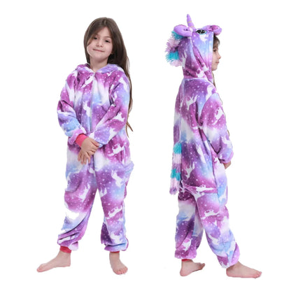 Kawaii Girls Pajamas Winter Purple Unicorn Onesie Hooded Plush Kigurumi Jumpsuit Blanket Sleeper Warm Overall Kids Nightwear Pjs