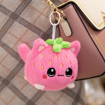 Kawaii Strawberry Cat Plush Toy Cute Pink Cat Stuffed Animal Cuddly Doll Soft Cartoon Plushies Birthday Gift for Girl Home Decor