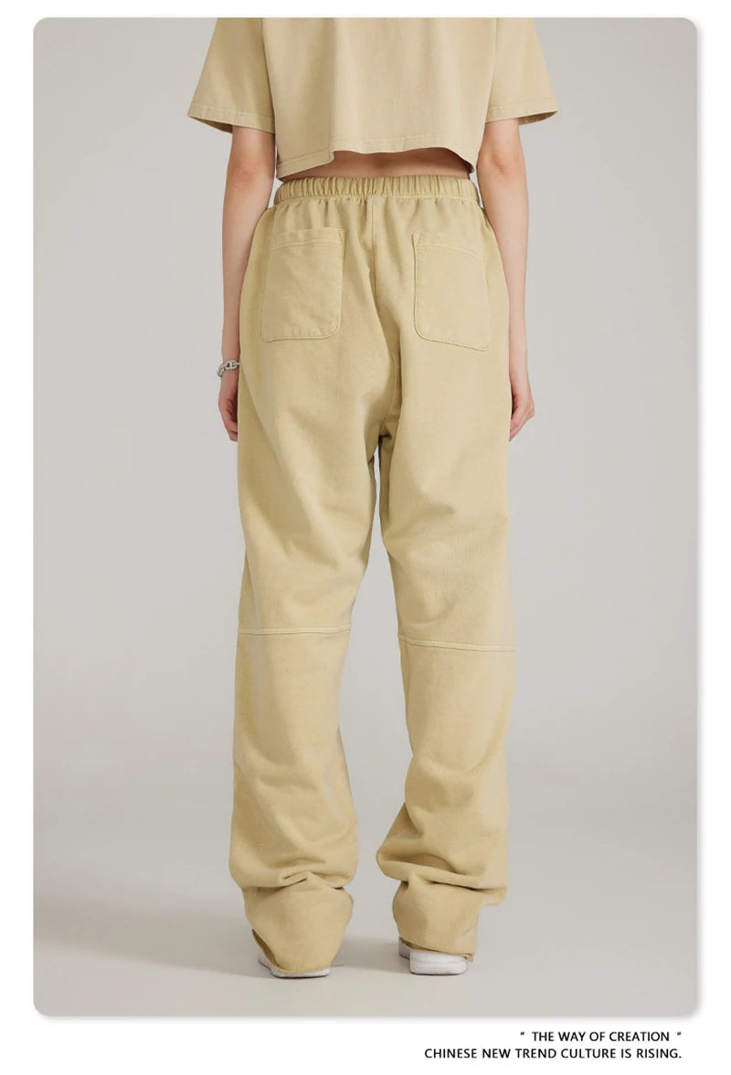 ZODF 2023 Spring Men 380gsm Washed Cotton Pants American Retro Unisex Loose Edge Oversized Straight Trousers Streetwears HY0537