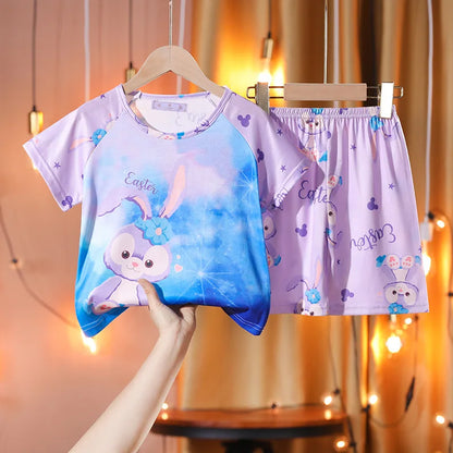 MINISO Boys Pajamas Sets Disney Summer Two Pieces Set 3 to 4 5 6 7 8 9 10 11 12 Years Blue Mickey Mouse Print Children Clothing