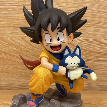 Dragon Ball 15cm Childhood Little Goku Hugs Puer Ya Mu Tea Little Follower Figures Statue Pvc Model Statue Collection Toys Gift