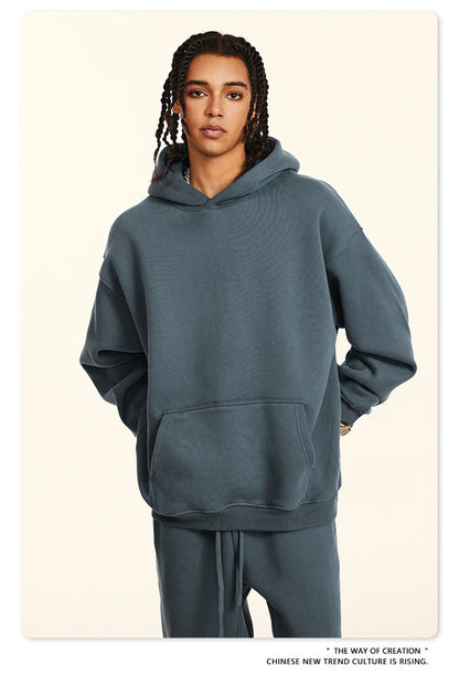 ZODF New 2024 Autumn Winter Men 345gsm Fleece Hoodies Unisex Women Relax Fit Warm Solid Hooded Pullovers Sweatshirts HY0863