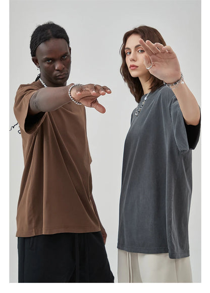 ZODF New Summer Solid Washed Cotton T-Shirts Streetwears For Men Unisex Retro High Street 275gsm Basic Tees Brand Tops HY0071