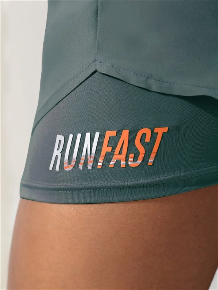 Women’s High Rise Elastic Waist Yoga and Running Shorts Fake Two-Piece Design