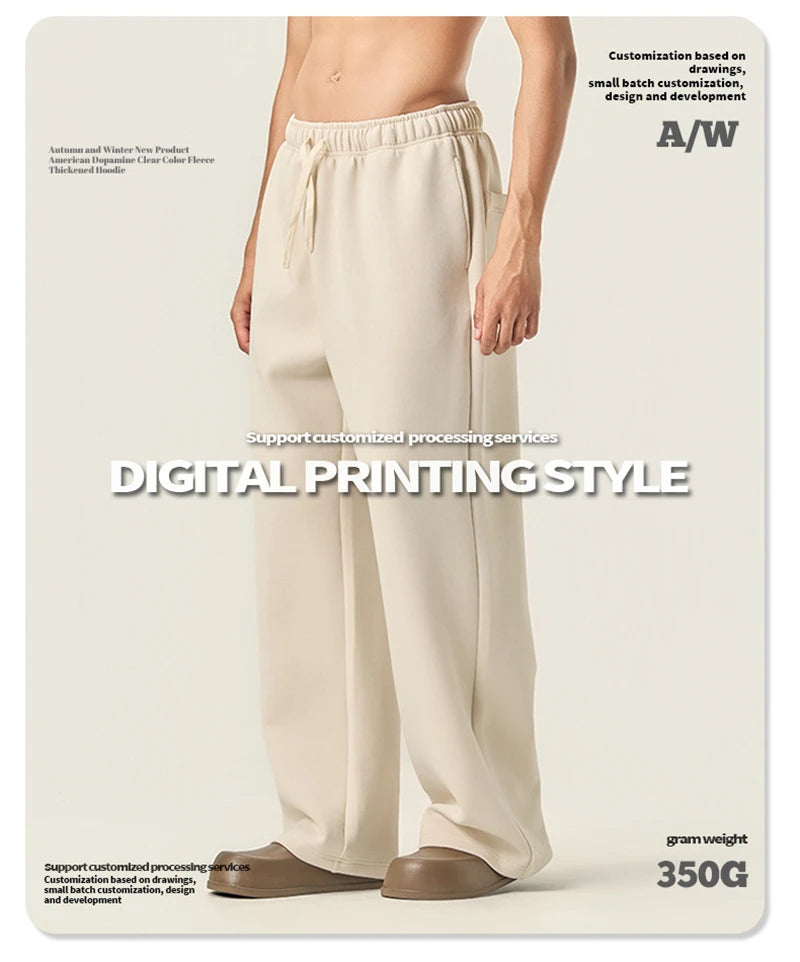 ZODF Casual 350gsm Fleece Unisex Loose Fit Wide Leg Straight Pants Warm Sport Trousers Winter HY0037