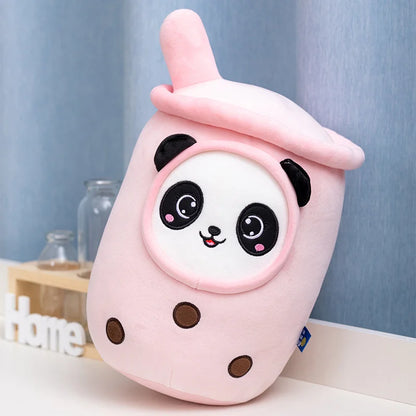 Cartoon Animals Shape Boba Stuffed Panda Polar Bear Shark Bubble Tea Plush Doll Hug Throw Pillow for Kids Round Ball Soft Drink