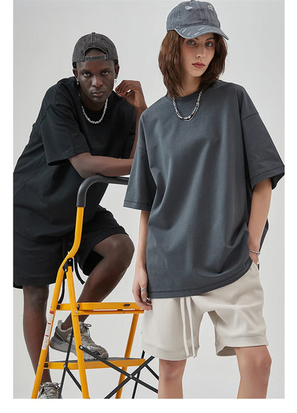 ZODF New 2025 Heavy Weight Summer Solid T Shirts For Men Unisex High Street Oversized 385gsm Cotton T-Shirt Streetwears HY0497