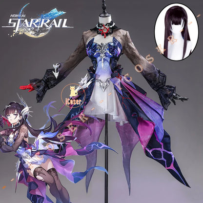 Honkai Star Rail Hysilens Cosplay Costume Wig Dress Earrings Headwear Rings Metal Accessories Halloween Party Women Girls iCoser