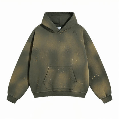 ZODF Autumn Winter Spray Dyeing Ink Splashing Hoodies For Men Unisex 450gsm Washed Oversized Knitted Hooded Pullovers HY0908