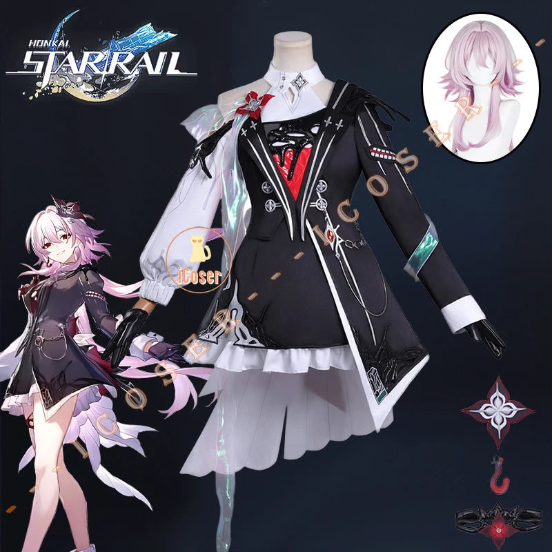 Honkai Star Rail Evernight March 7th Cosplay Costume Wig Dress Earrings Headwear Mysterious Foreign Guest Halloween Party Women