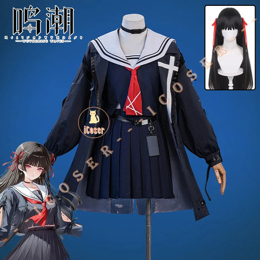 Wuthering Waves Chisa Cosplay Costume Wig Jacket Uniform Headwear Tattoo Sticker Socks Halloween Party for Women Girls Accessory