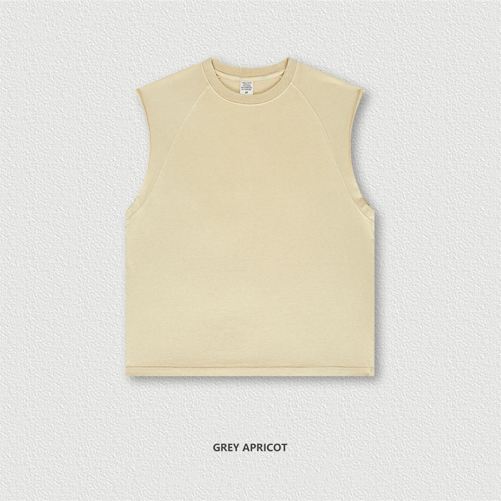 ZODF American Retro Men Washed Solid Tank Tops Women Unisex Loose Edge 275gsm Cotton Sleeveless Tees Brand Streetwears HY0503