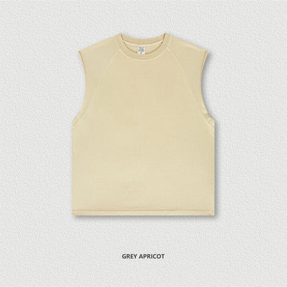 ZODF American Retro Men Washed Solid Tank Tops Women Unisex Loose Edge 275gsm Cotton Sleeveless Tees Brand Streetwears HY0503