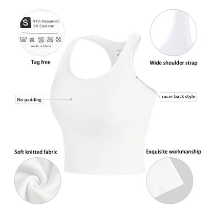 3 Piece Women’s Yoga Vest Set Seamless Racerback Crop Tops Rib Knit Breathable Workout Tank Top