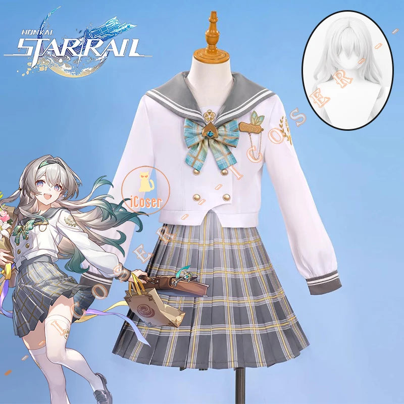 iCoser Honkai Star Rail Firefly Cosplay Costume Spring Missive Uniform Headwear Socks Halloween Party for Women Girls Cos Gifts