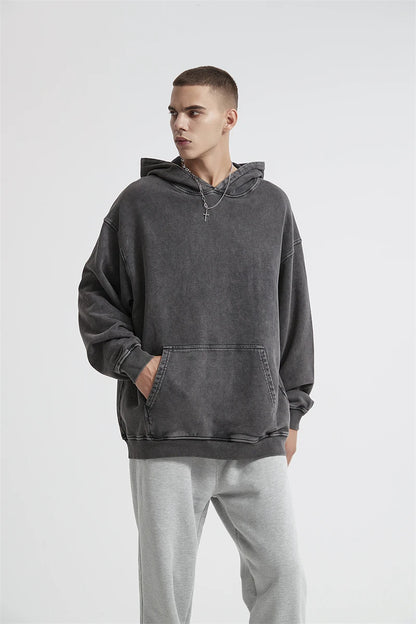 ZODF Autumn Winter Men 420gsm Heavyweight Washed Cotton Hoodie Streetwear Sweatshirt HY0307