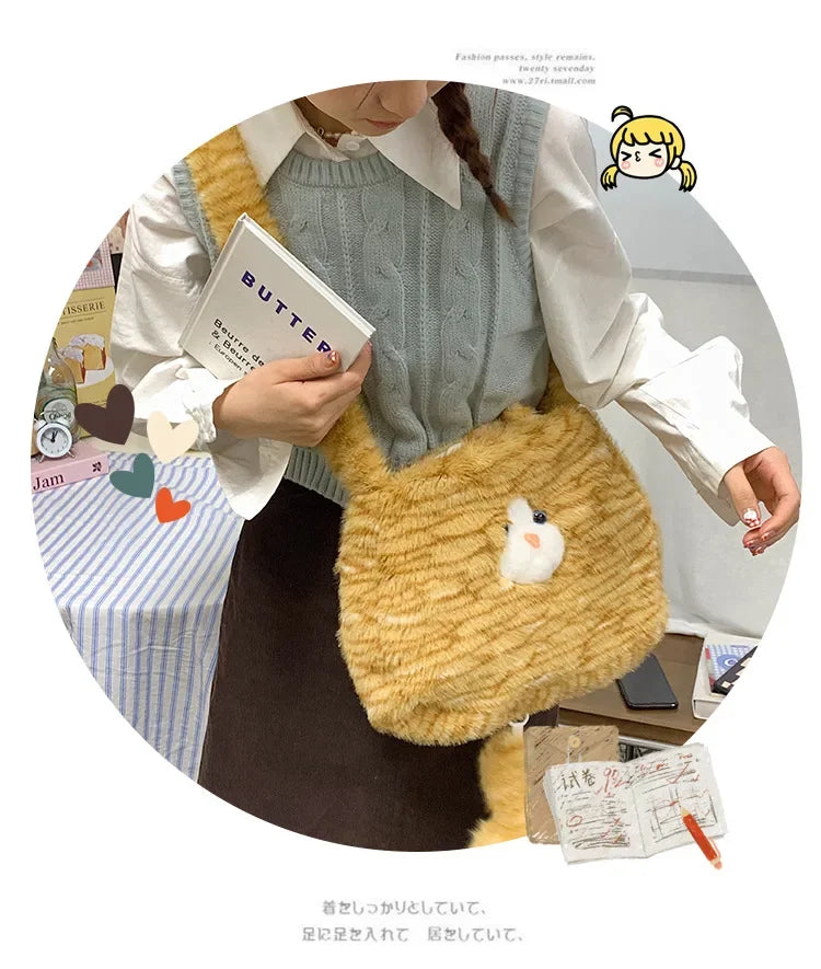 Cute Cat Plush Crossbody Bag for Women's New Instagram Soft and Cute Furry Large Capacity High-end Sensory Communication Tote