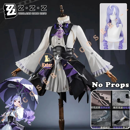 Zenless Zone Zero Vivian Cosplay Costume Wig Dress Uniform Headwear Earrings Mockingbird Halloween Party for Women Girl Carnival