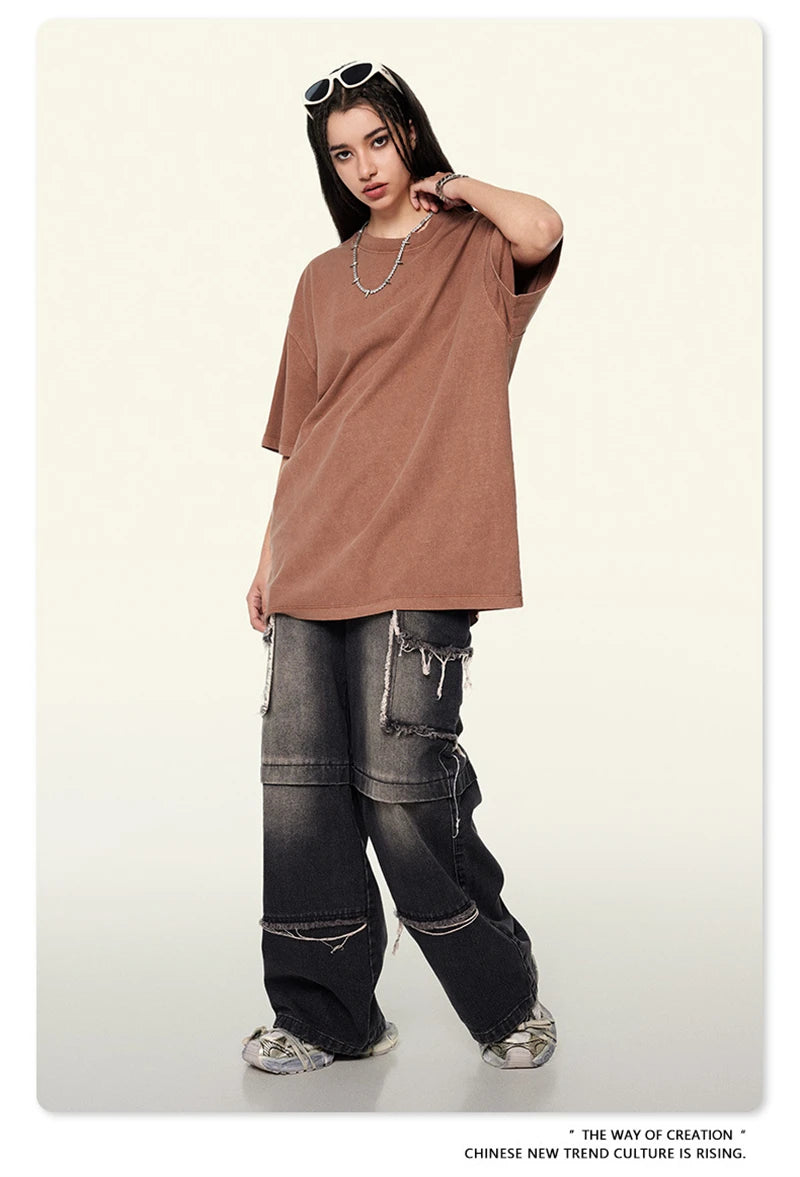 ZODF New Spring Summer 200gsm Washed Cotton T Shirts For Men Unisex Women Retro Casual Basic Solid T-Shirt Brand Tees HY0775