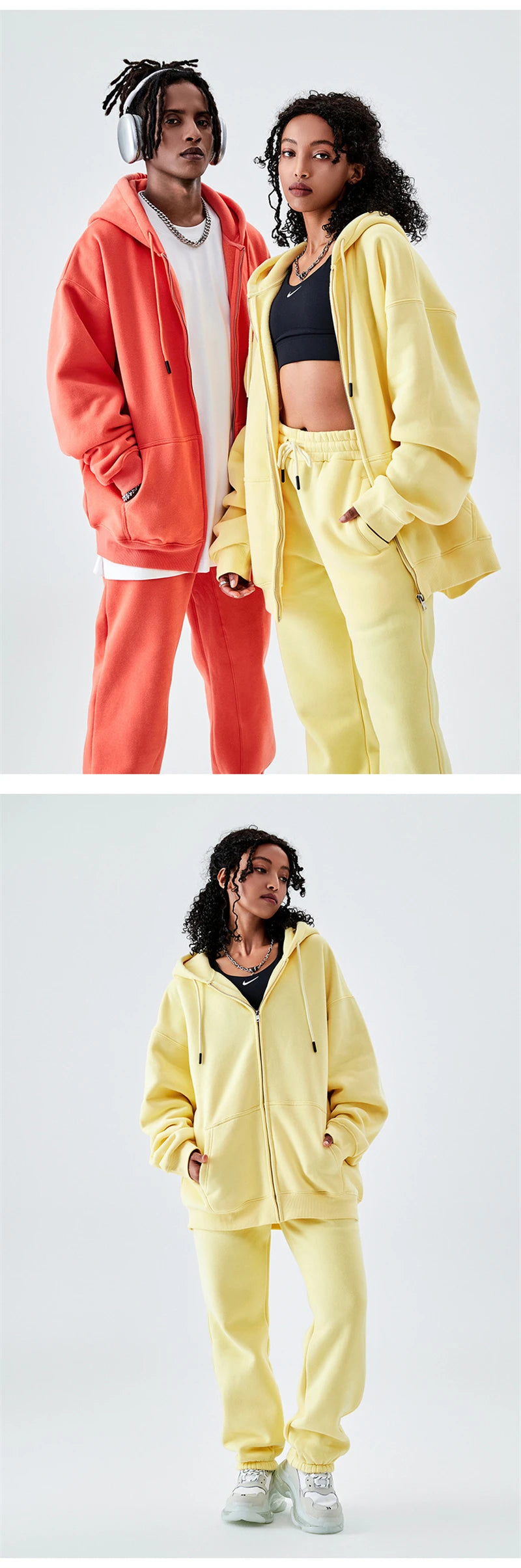 ZODF Basic Winter Men Fleece Zipper Hoodies Unisex Casual Loose 350gsm Warm Solid Hooded Sweatshirts Coats 18 Colors HY0726