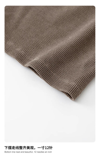 ZODF Sexy 2025 Spring Women 275gsm Long Dress Female Girls O Neck Washed Distressed Slim Slit Fit Dresses HY1008