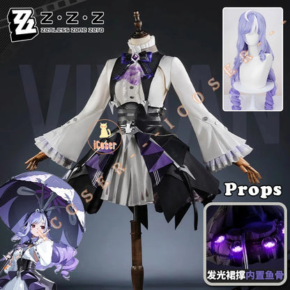 Zenless Zone Zero Vivian Cosplay Costume Wig Dress Uniform Headwear Earrings Mockingbird Halloween Party for Women Girl Carnival