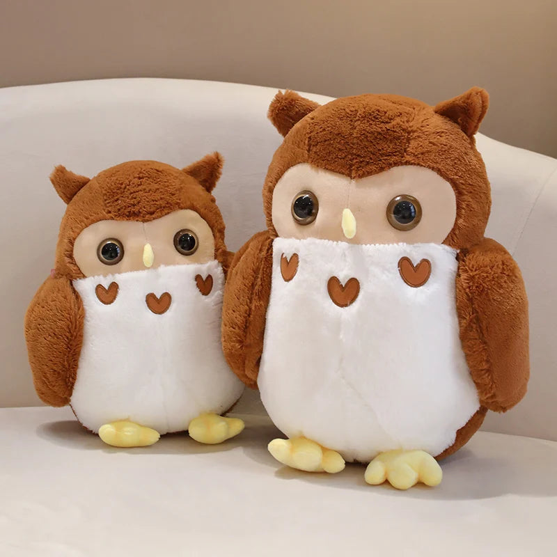 Couple Owl Plush Toy Stuffed Animals White Brown Vulture Plushie Round Ball Shape Nap Sleep Throw Pillow for Kids Birthday Gift