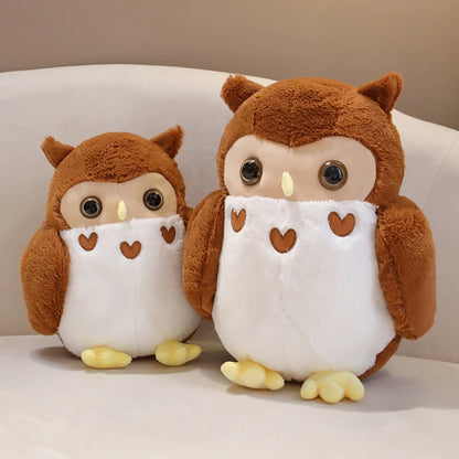 Couple Owl Plush Toy Stuffed Animals White Brown Vulture Plushie Round Ball Shape Nap Sleep Throw Pillow for Kids Birthday Gift