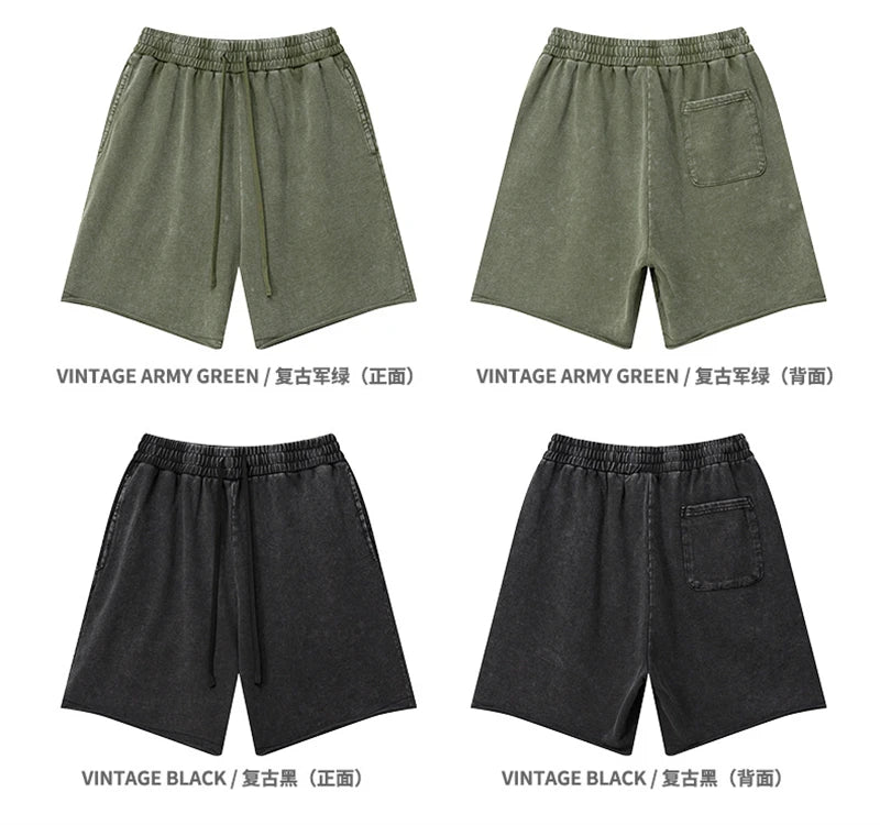 ZODF New 2025 Men Summer Loose Edge Washed Cotton Shorts Unisex Retro High Street Distressed 330gsm Shorts Brand Clothes HY1056