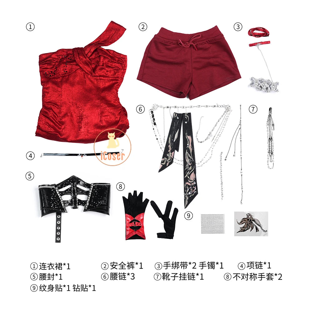 Love and Deepspace MC Cosplay Costume Midnight Waltz Red Dress Heroines New Skin Outfit Sylus Halloween Party for Women Girls