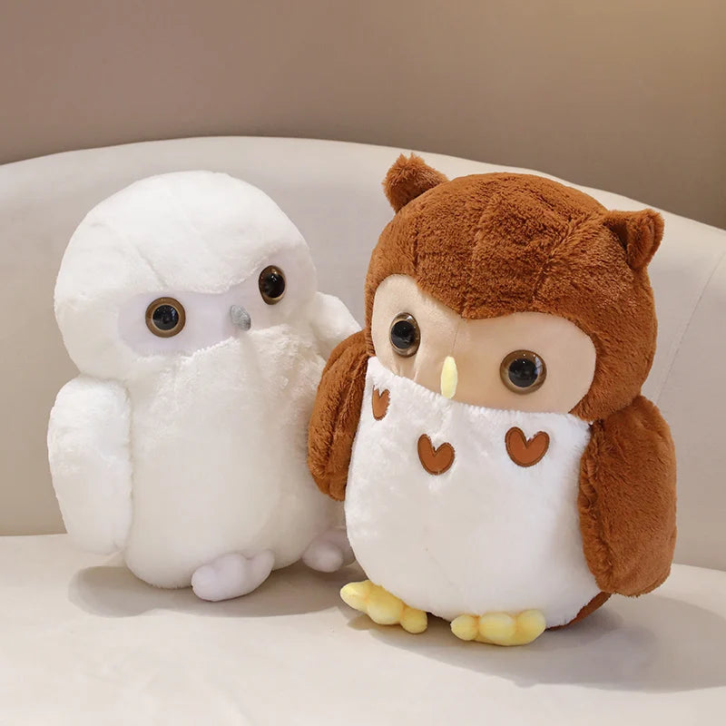 Couple Owl Plush Toy Stuffed Animals White Brown Vulture Plushie Round Ball Shape Nap Sleep Throw Pillow for Kids Birthday Gift