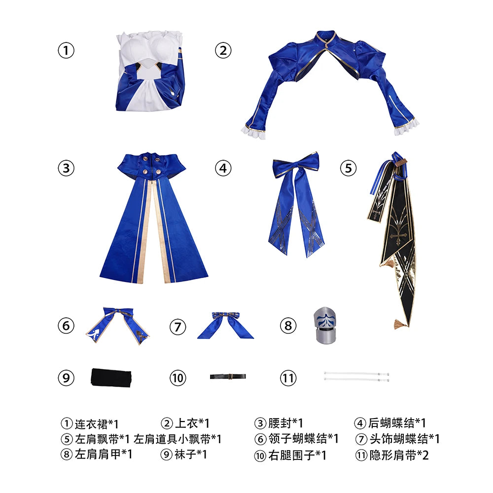 iCoser Honkai Star Rail Fate Saber Cosplay Costume Wig Dress Uniform Headwear Carnival Halloween Party Women Girls Props Gifts