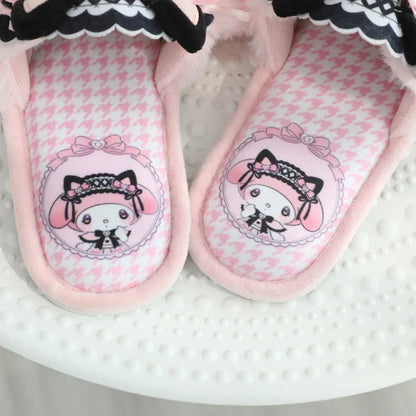 Lovely Kuromi My Melody Slippers Kawaii Anime Lolita Indoor Shoes Girl Women Hello Kitty Cinnamoroll Spring Summer Autumn