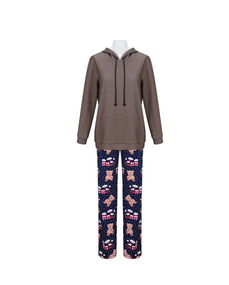 None Mira Light Purple Bear Pajamas Unisex Polyester Set