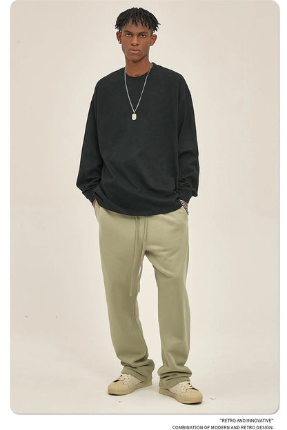 ZODF New 2025 Autumn Men 305gsm 100% Cotton T Shirt Unisex Loose Heavy Weight Basic Long Sleeve Solid T-Shirts Tops HY0634