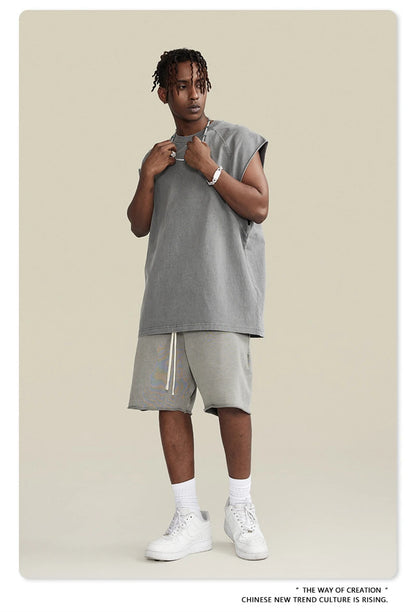 ZODF American Retro Men Washed Solid Tank Tops Women Unisex Loose Edge 275gsm Cotton Sleeveless Tees Brand Streetwears HY0503