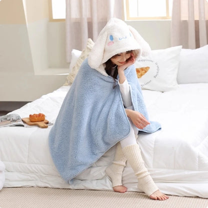Cartoon Cute Cinnamoroll Kuromi My Melody Blanket Hooded Poncho Blanket Office Nap Blanket  Conditioning Blanket Surprise Gift