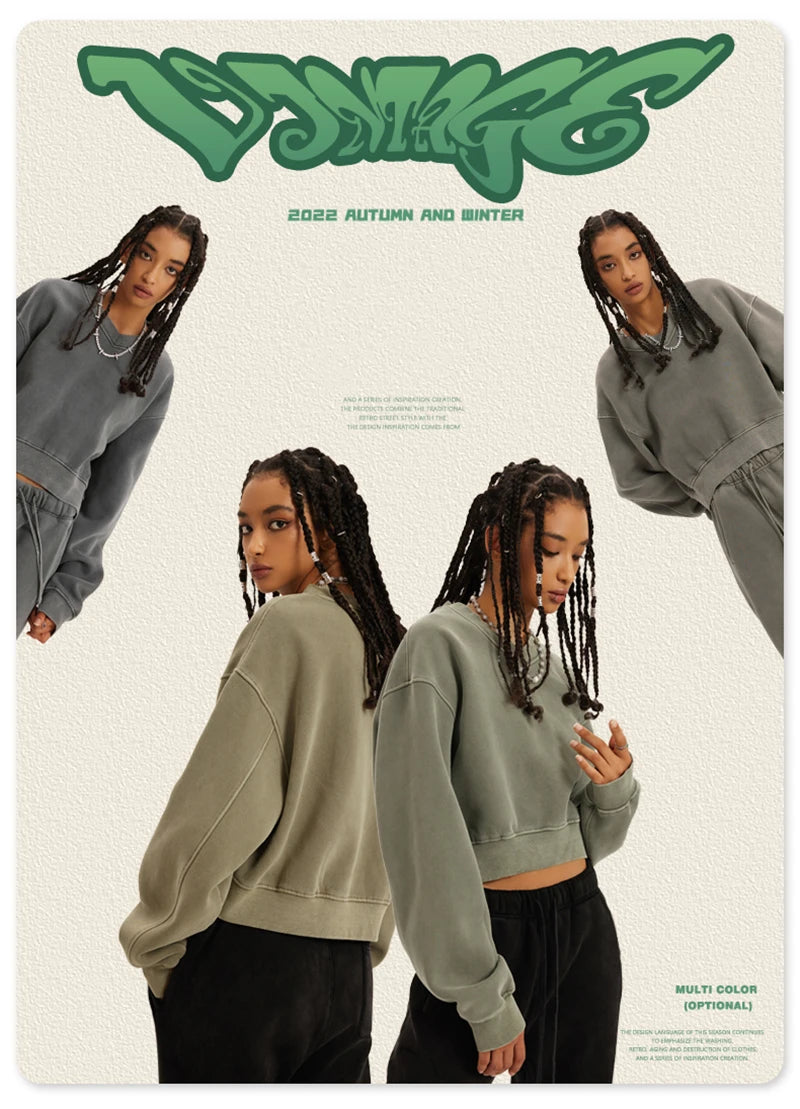 ZODF Winter Women Short Fleece Cropped Sweatshirts Girls Female Hip Hop Loose 400gsm V-Neck Pullovers Brand Tops HY0437