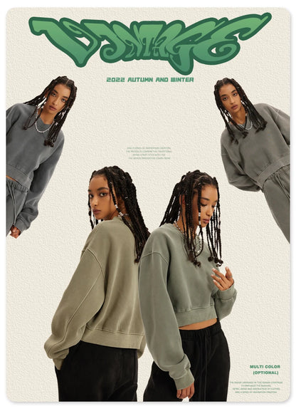 ZODF Winter Women Short Fleece Cropped Sweatshirts Girls Female Hip Hop Loose 400gsm V-Neck Pullovers Brand Tops HY0437
