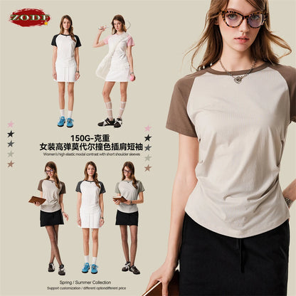 ZODF Hotsweet Summer Women Raglan Sleeve T-Shirts Girls Slim Fit 150gsm Casual Patchwork O Neck T Shirt Brand Tees HY1021