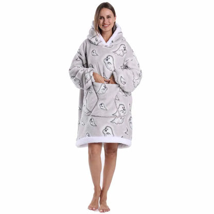 Oversized Hoodie Blanket for Adults Leopard Red Blue Black Fluffy TV Blanket Warm Thick Man Woman Winter Halloween Christmas Pjs