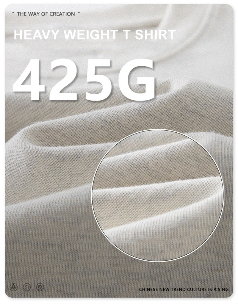 ZODF 2025 Heavy-Weight 425gsm 100% Cotton T-Shirts For Men Unisex Summer Oversized O-Neck Basic Solid T Shirt Brand Tees HY0485
